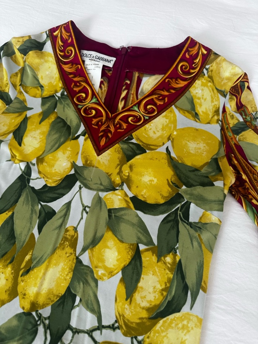 Dolce & Gabbana Yellow Lemon Print Long Sleeve silk Top